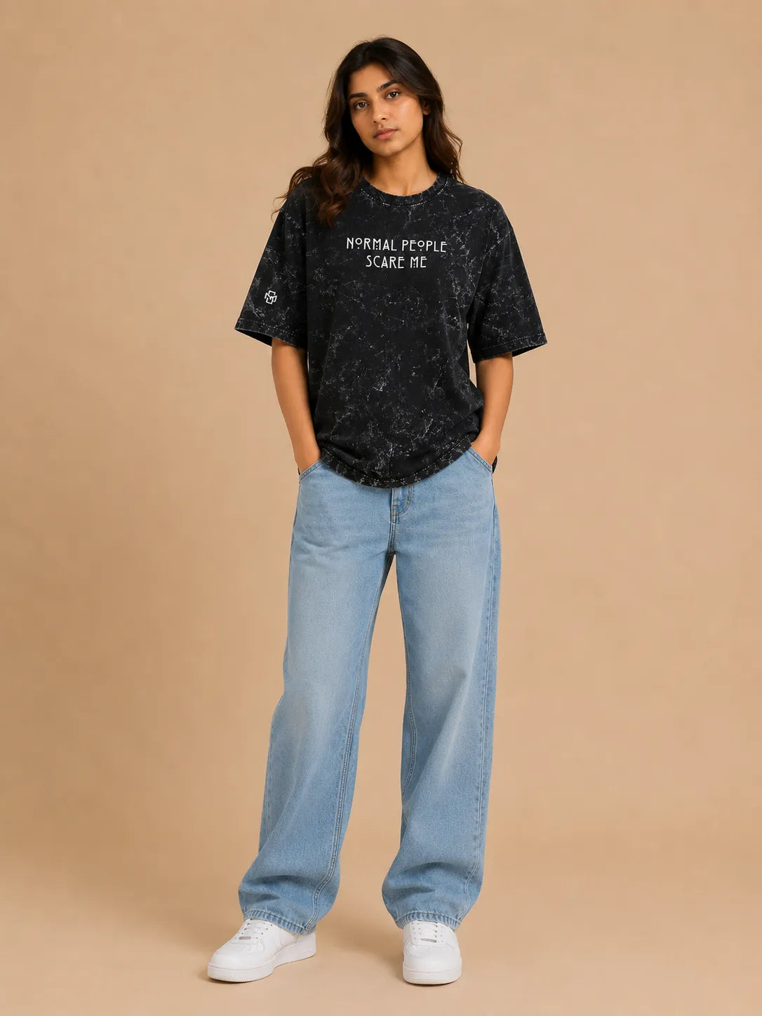 Normal People Scare Me Acid Wash Oversized T-Shirt