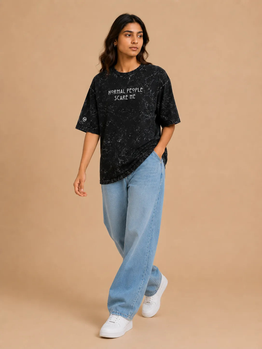 Normal People Scare Me Acid Wash Oversized T-Shirt