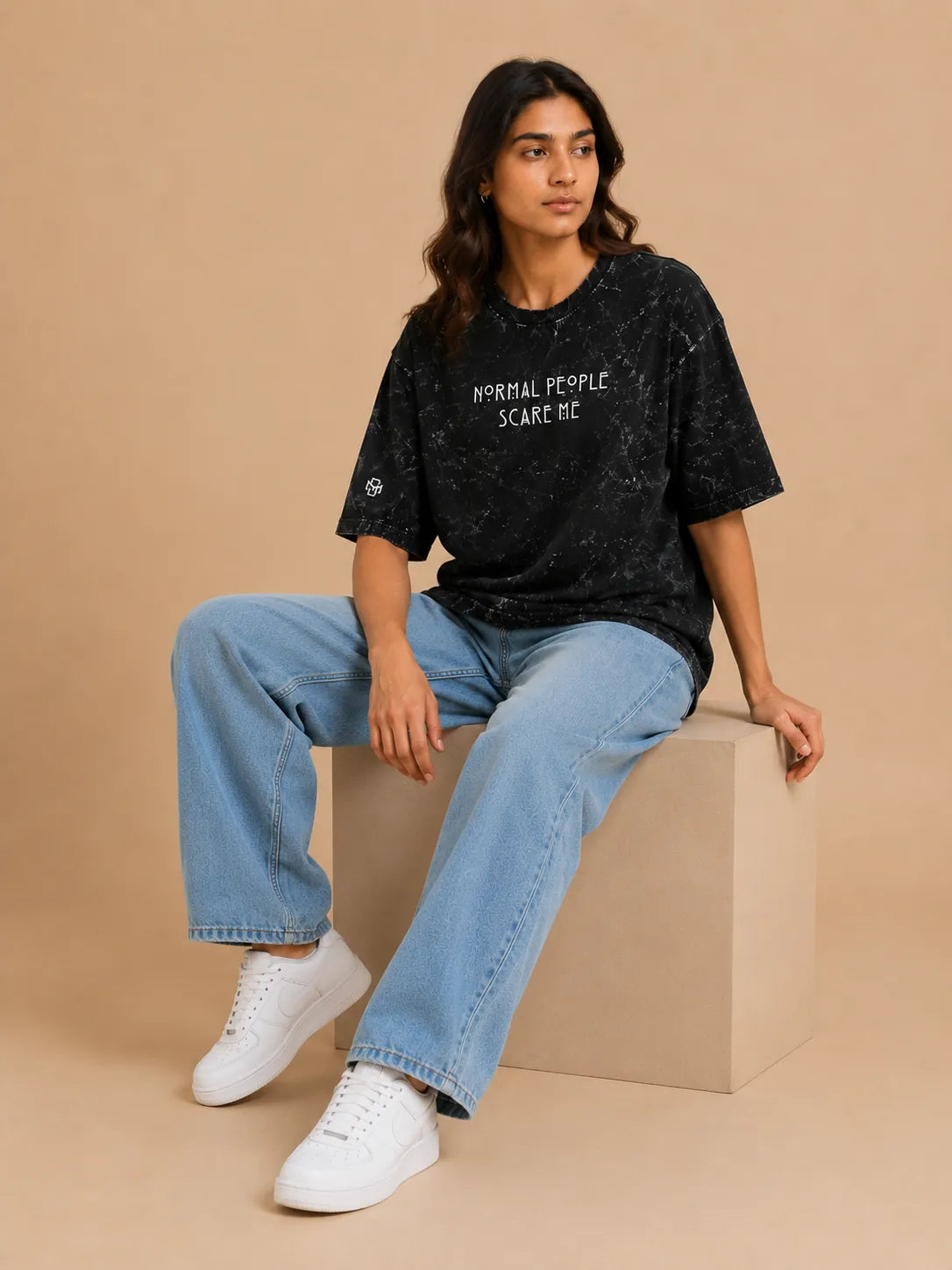 Normal People Scare Me Acid Wash Oversized T-Shirt