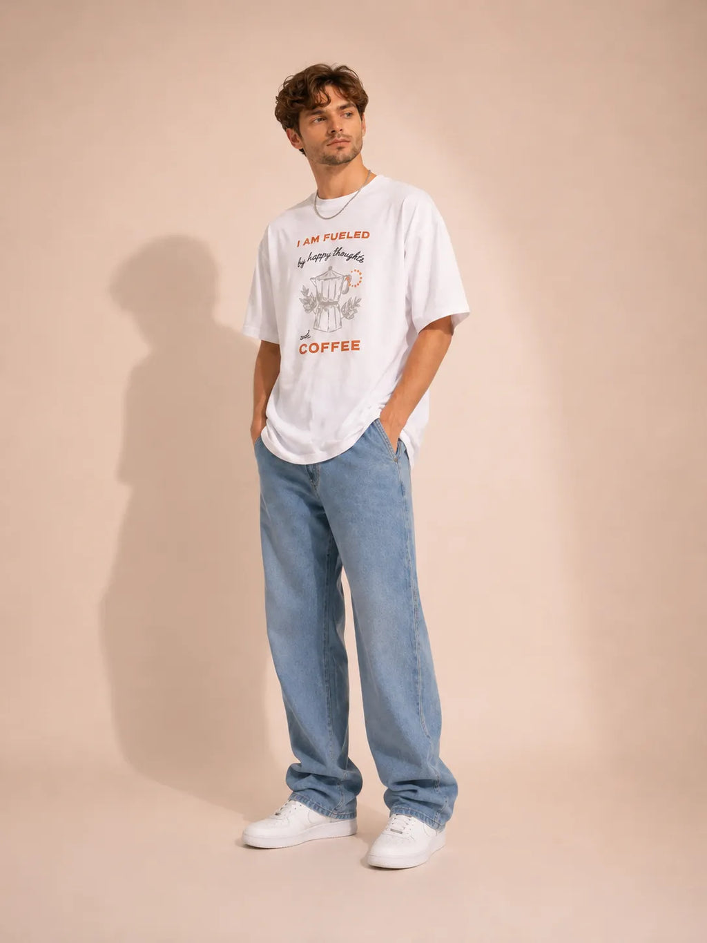 “Fueled by Happy Thoughts & Coffee” | Oversized T-Shirt