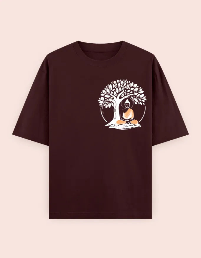 बुद्ध: Bodhi Bliss Oversized T-Shirt – Lord Buddha Under the Tree