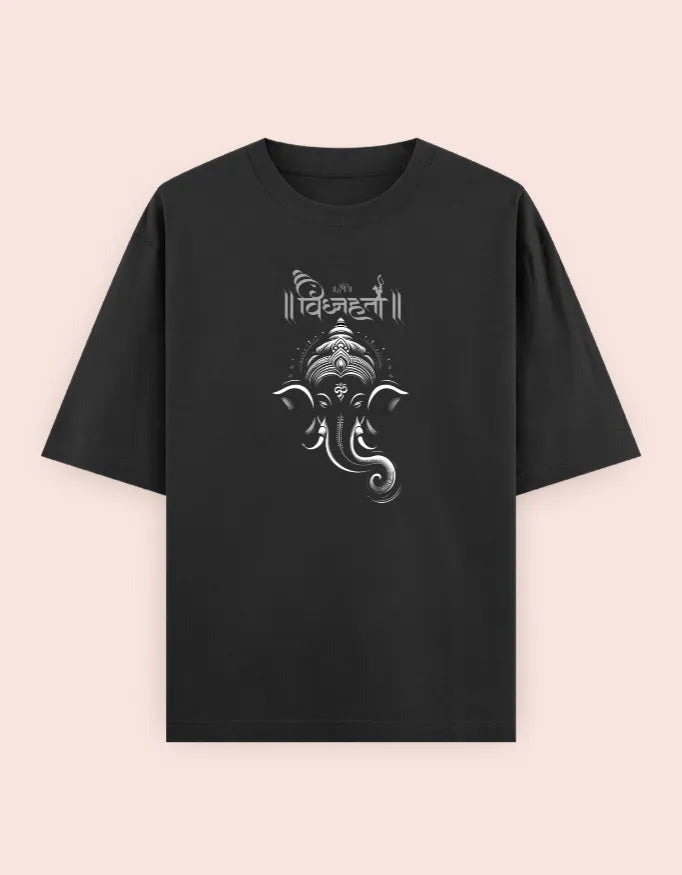 🐘 Vighnaharta Oversized T-Shirt – Lord Ganesha Divine Edition