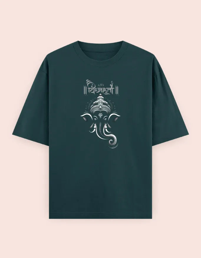 🐘 Vighnaharta Oversized T-Shirt – Lord Ganesha Divine Edition