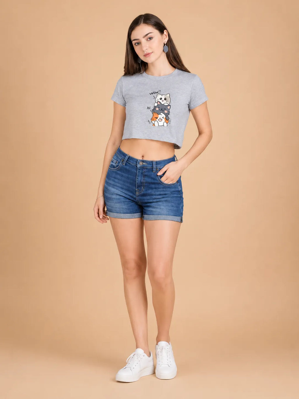 Kawaii Cat – Women's Crop Top T-Shirt