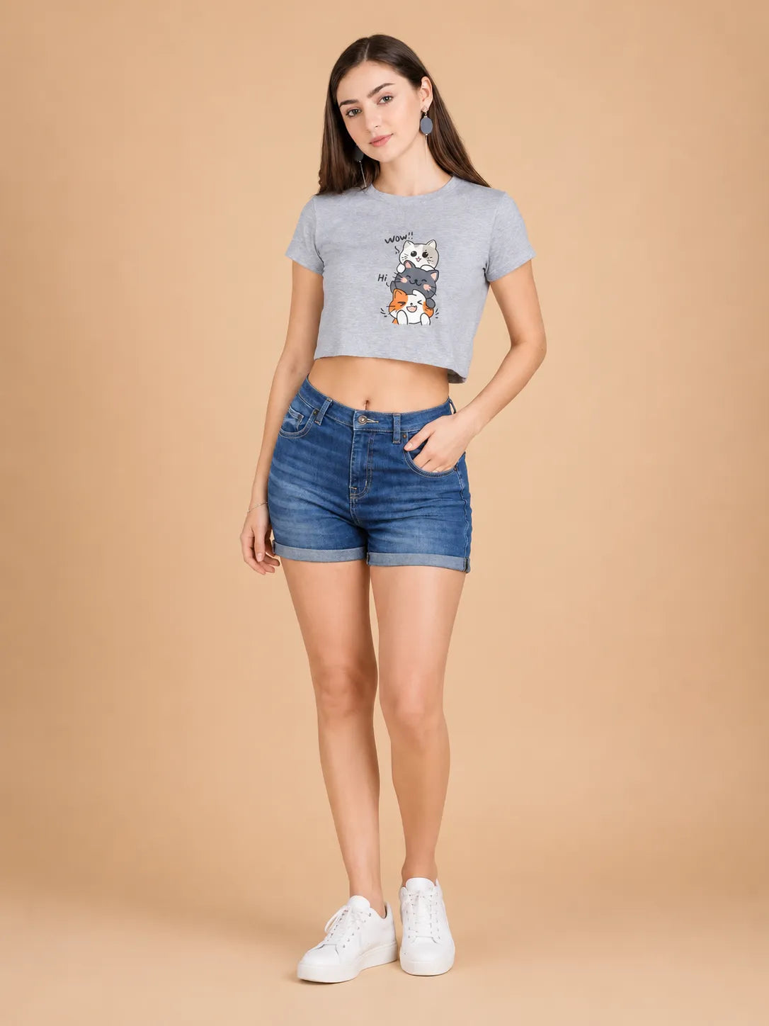 Kawaii Cat – Women's Crop Top T-Shirt
