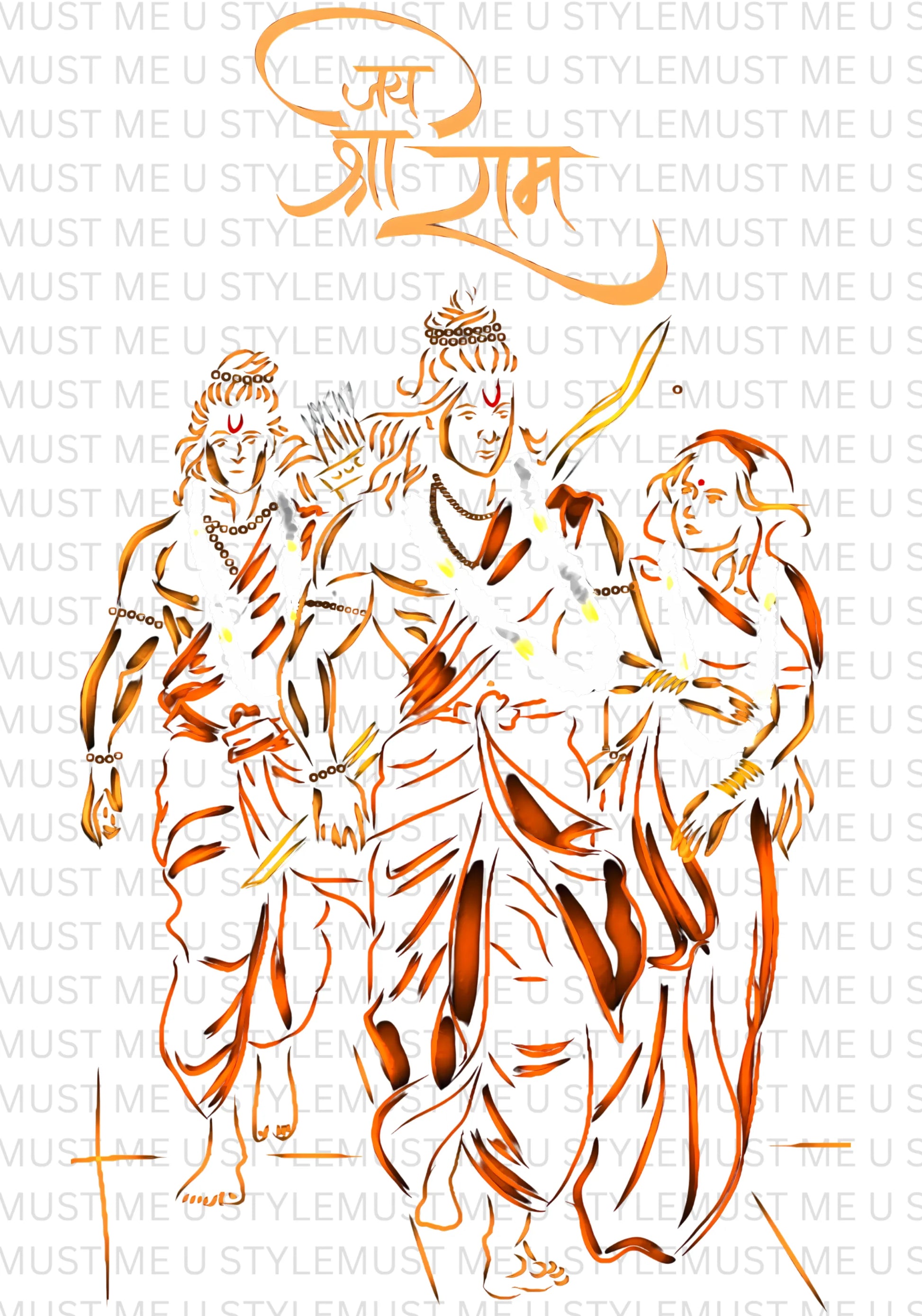 Illustration of three figures with a stylized text above on a white background